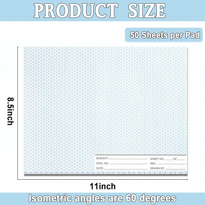 1 Pack 50 Sheets 8.5" x 11" Isometric Graph Paper Pad Landscape - Image 2