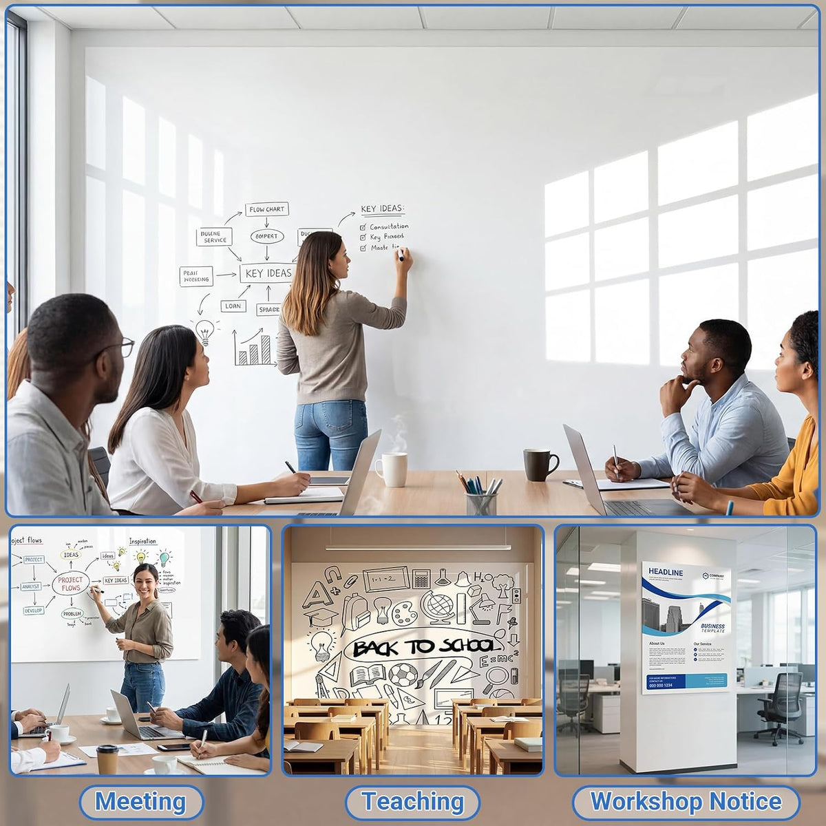 AFMAT Whiteboard for Wall, 8 x 4 ft White Board Sticker, 96 x 48 inches Dry E...