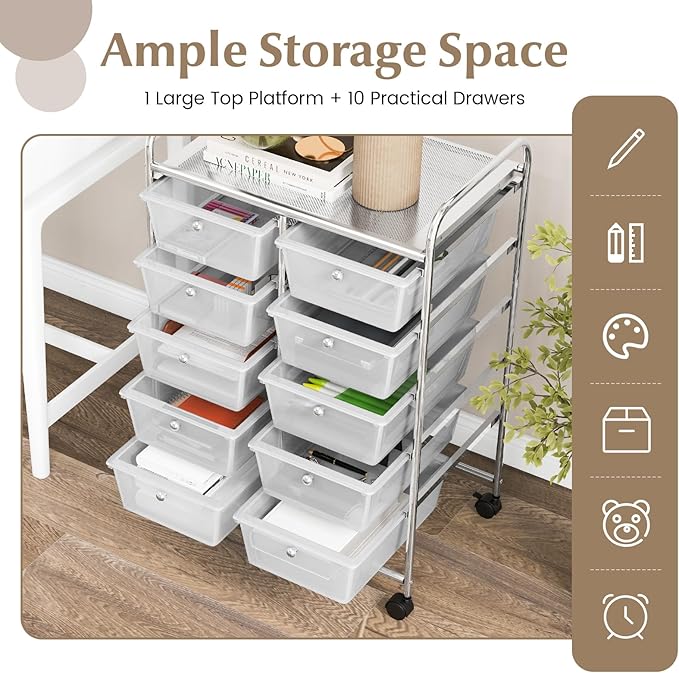 GOFLAME 10-Drawer Rolling Storage Cart, Art Craft Storage Organizer on Wheels - Image 4