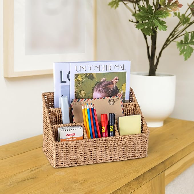 DINGTAI Rattan Desk Organizer, Tabletop Mail Holder, 5 Slot Mail Organizer - Image 8