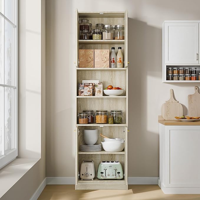 Cozy Castle Kitchen Pantry Cabinet, 4 Doors Open Countertop Utility Hutch - Image 3