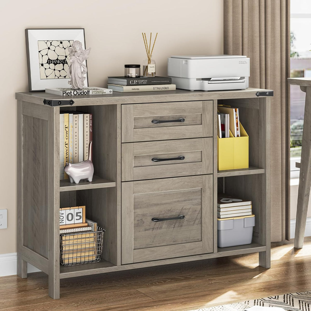 Vabches File Cabinet with 3 Drawers, Farmhouse Lateral File Cabinet Fits Files