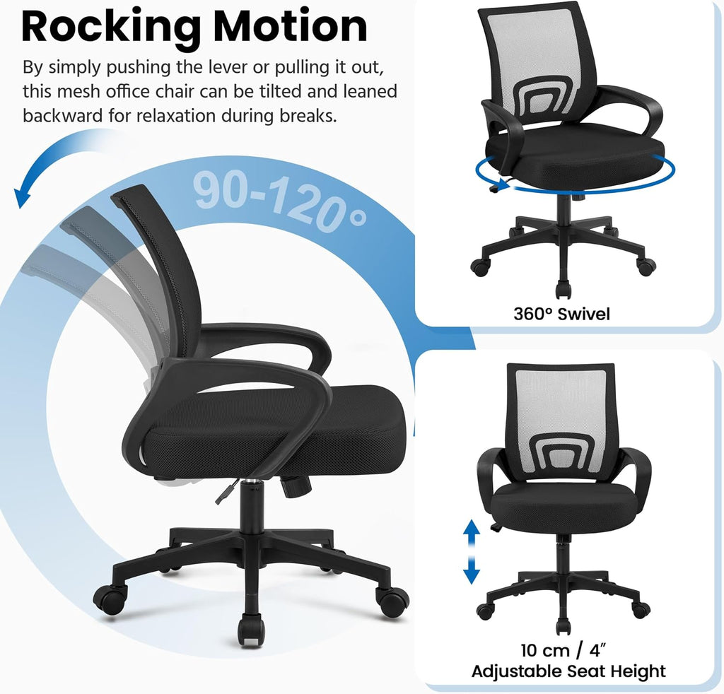 Yaheetech Black Computer Desk and Chair Set with Drawer, Shelves, Mesh Seat | Particle Board and MDF Build a Sturdy Desk with a Drawer and Elevated Platform, Paired with a Mesh Chair for Adults.