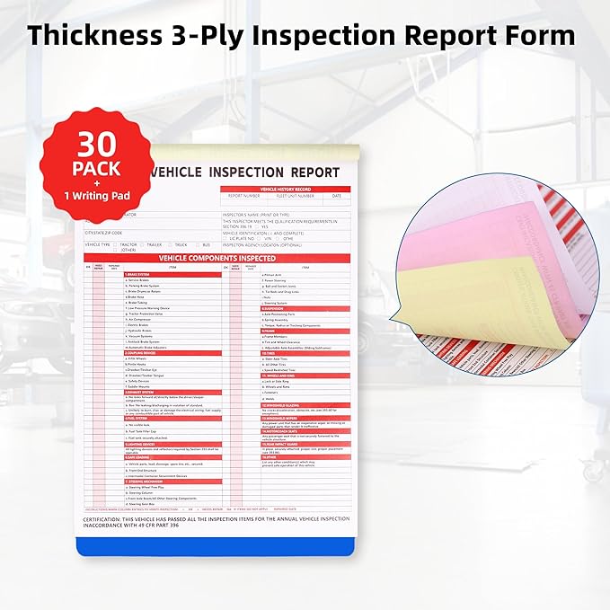 30-Pack Annual Vehicle Inspection Report Form, 3-Ply Carbonless Form and - Image 3