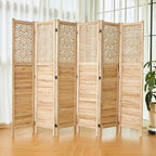 Svimi Folding Room Divider, 66.9 Inch 6 Panels Wood Carved Privacy Screens - Image 3