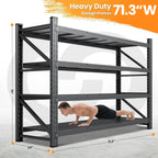 71.3” wide heavy duty metal garage shelving, adjustable shown in use