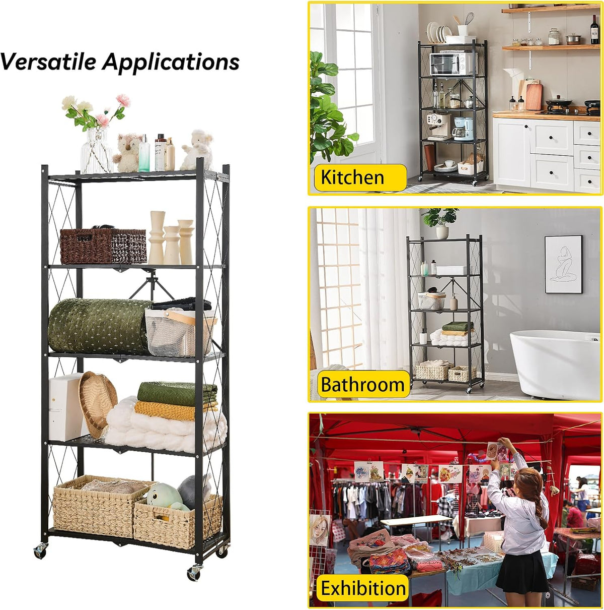 brian & dany 5-tier foldable storage shelves with showing dimensions