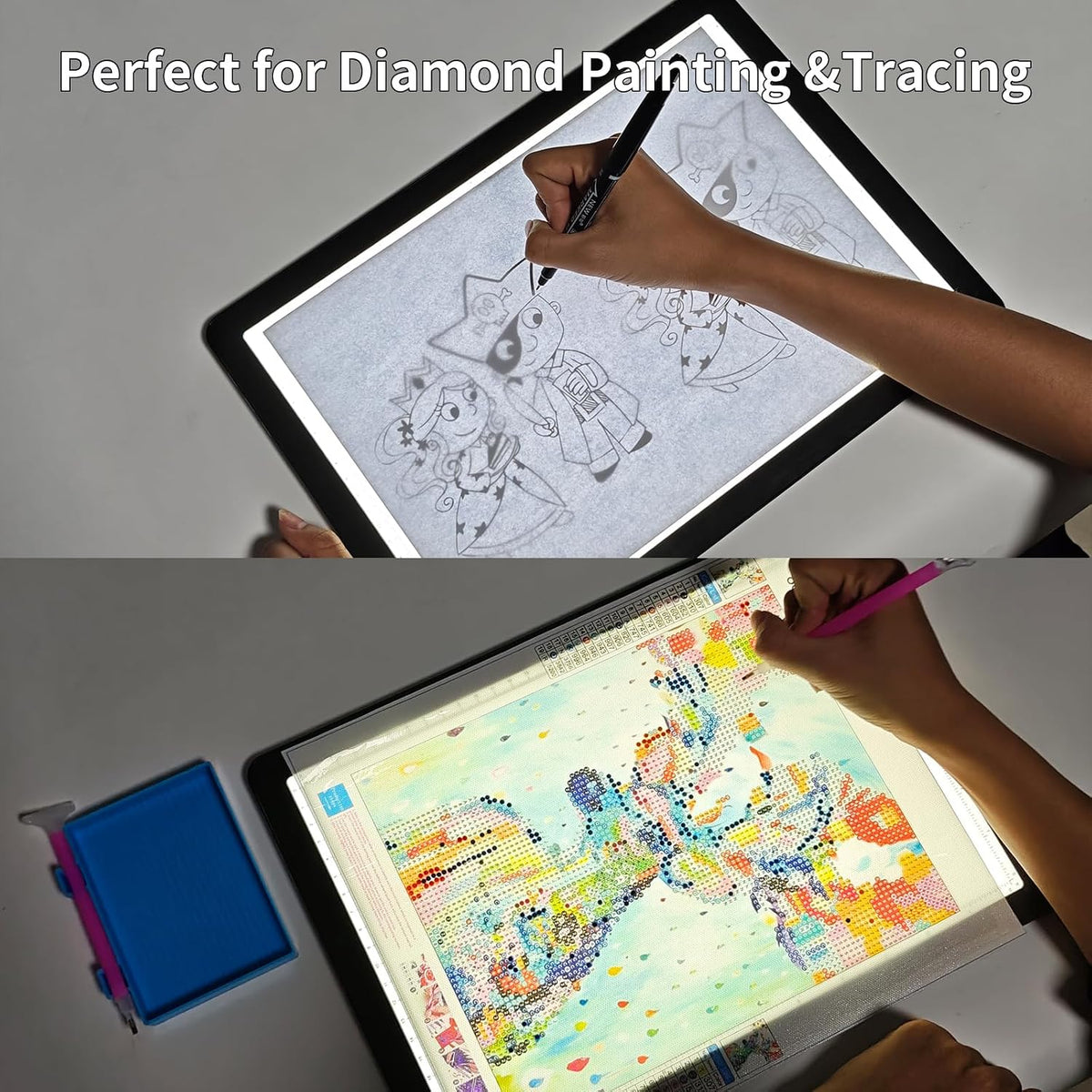 phylosal rechargeable a4 light pad with carry bag, front angle view