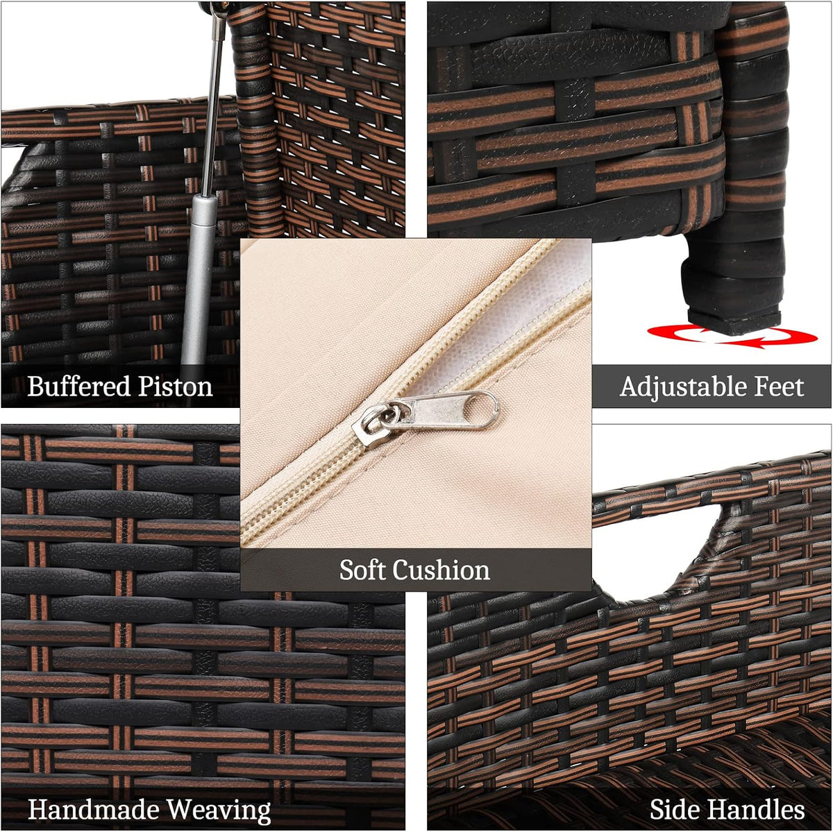 vingli 40 gallon rattan deck box with cushion showing dimensions