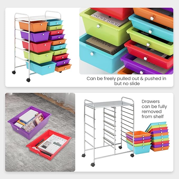 Giantex 15-Drawer Organizer Cart Office School Storage Cart Rolling Drawer Cart - Image 4