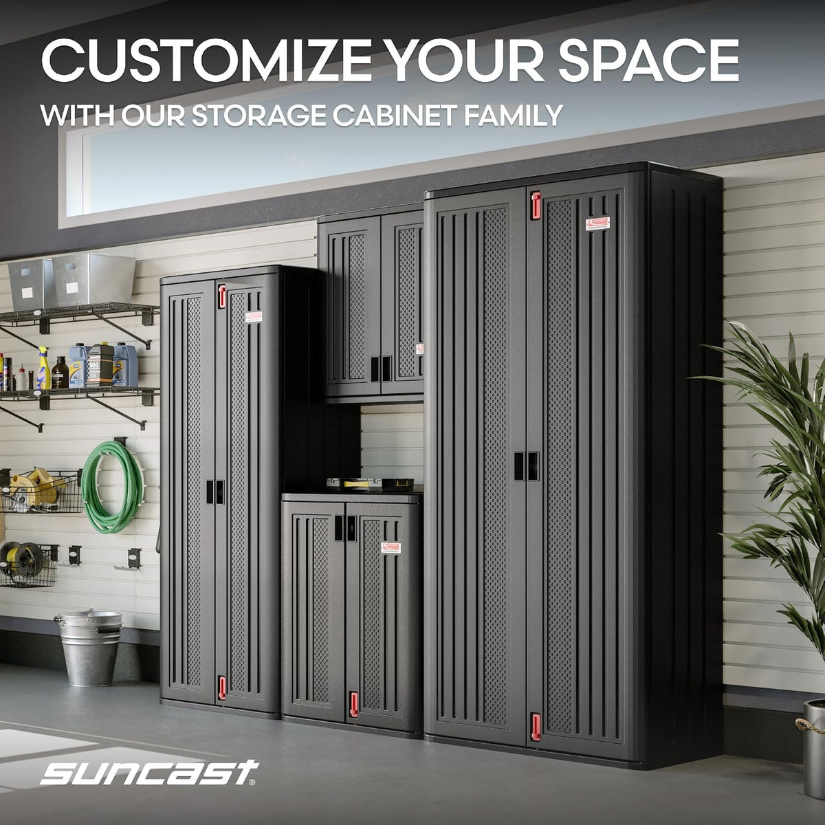 Suncast 30" Heavy-Duty Resin Garage Cabinet, Lockable, Dark Gray