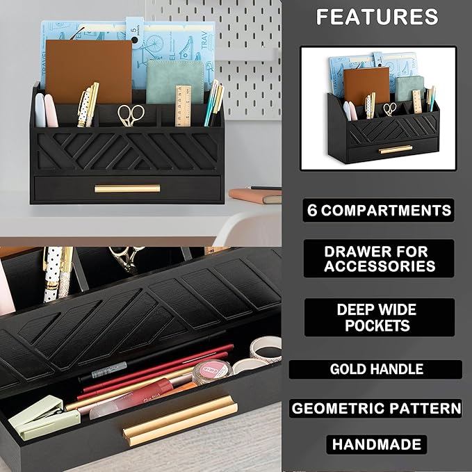 dreampossible Black Wood Desk Organizer and Accessories - Image 6
