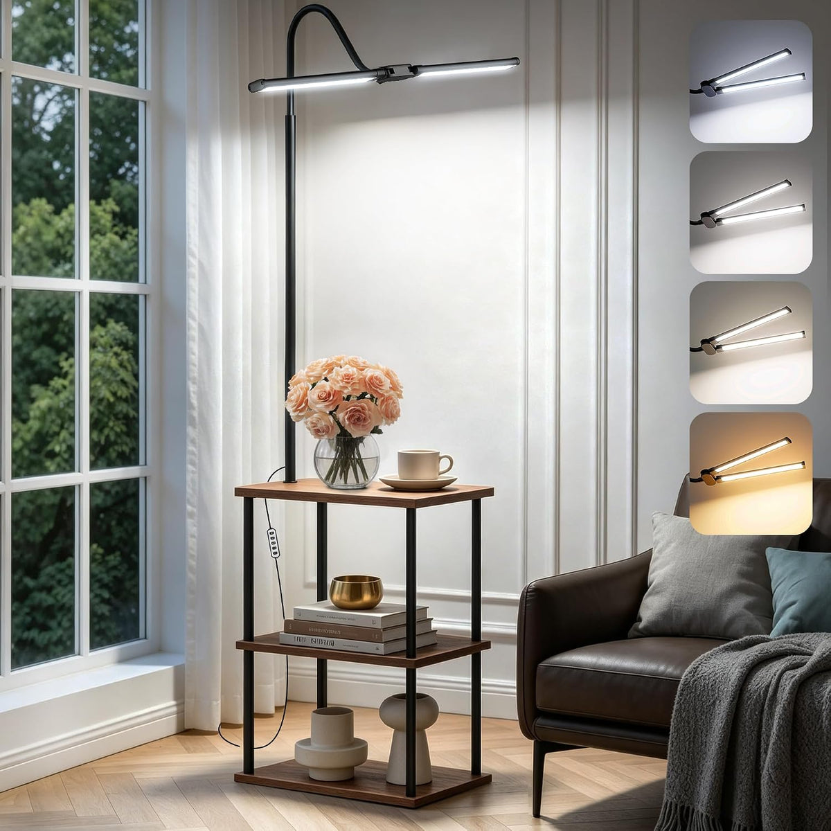 LED Floor Lamp with Table, 18W Bright Reading Floor Lamp for Office, Narrow S...
