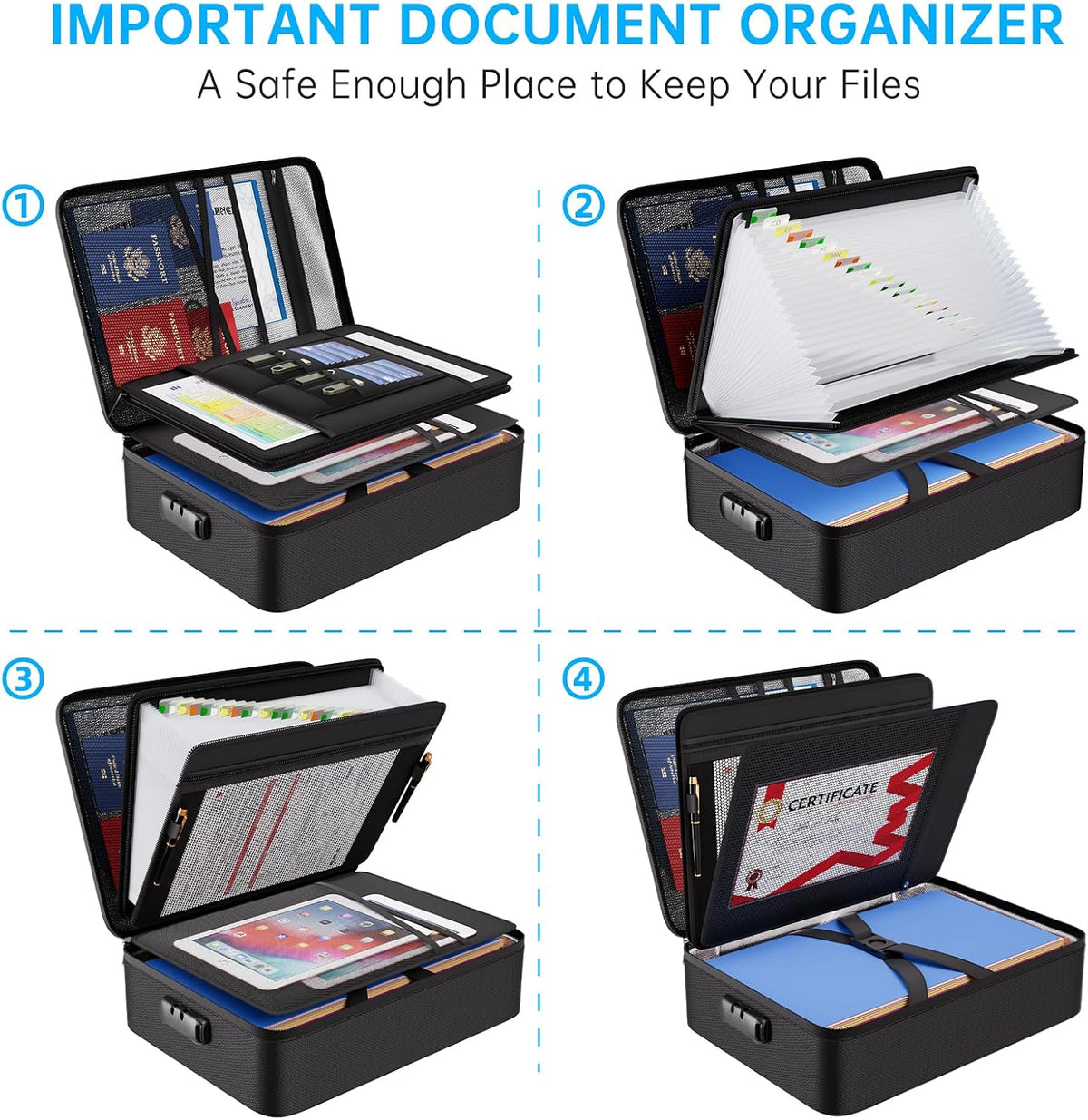 ENGPOW Fireproof Document Box with Lock,5200℉ Multi-Layer File Organizer