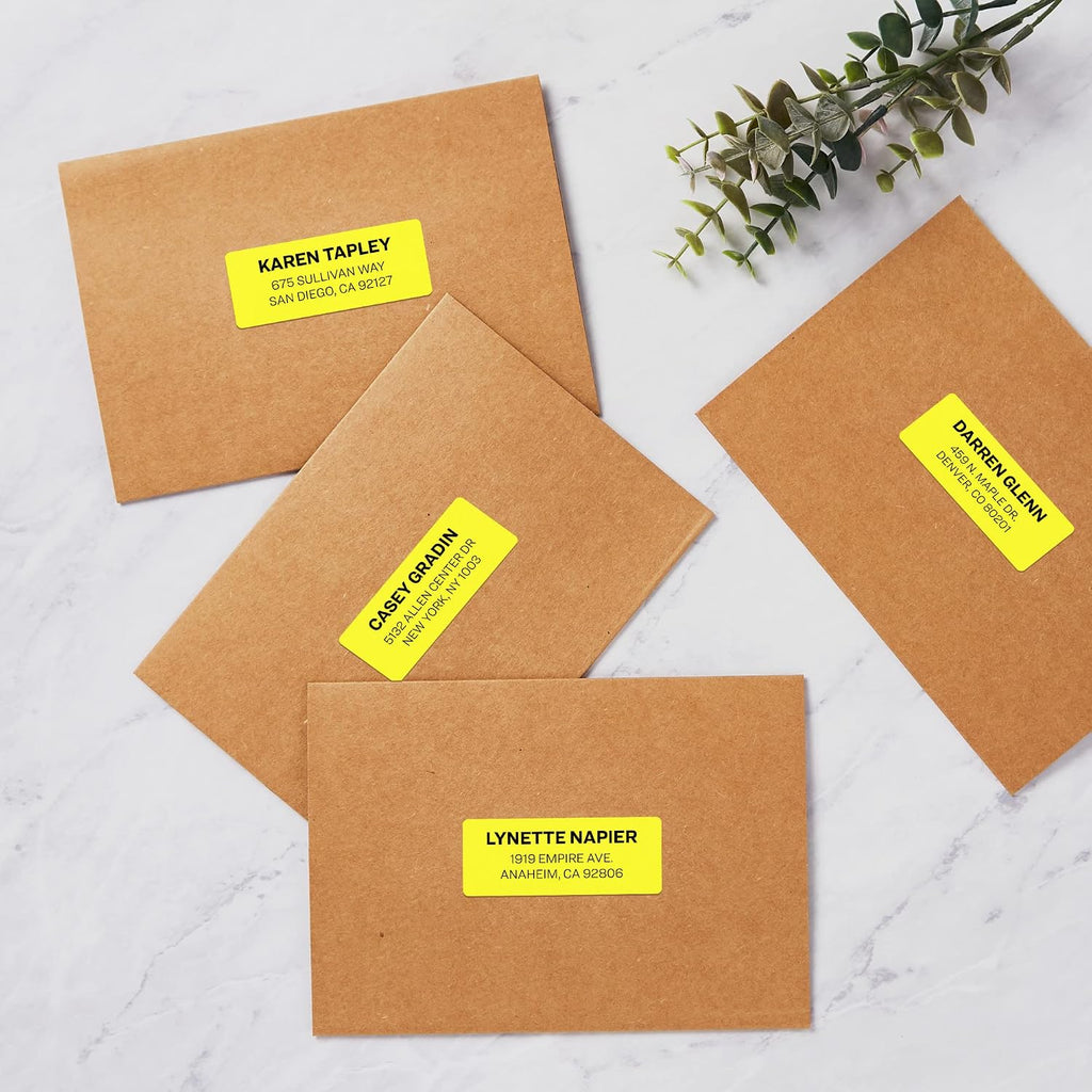 Avery Printable Address Labels, Sure Feed Technology, 1" x 2-5/8", Neon Yellow, Laser & Inkjet Compatible, 750 Blank Labels, Great for Branding, Mailing, Organizing, and More (5972), (Pack of 5)