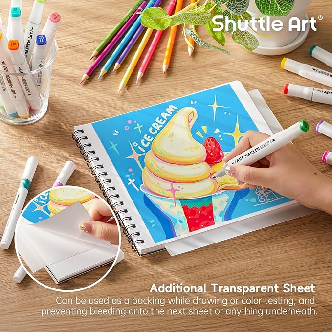 Shuttle Art Marker Pad, 8.9”x8.3” Portable Sketchbook, 40 Sheets Marker Drawing - Image 5