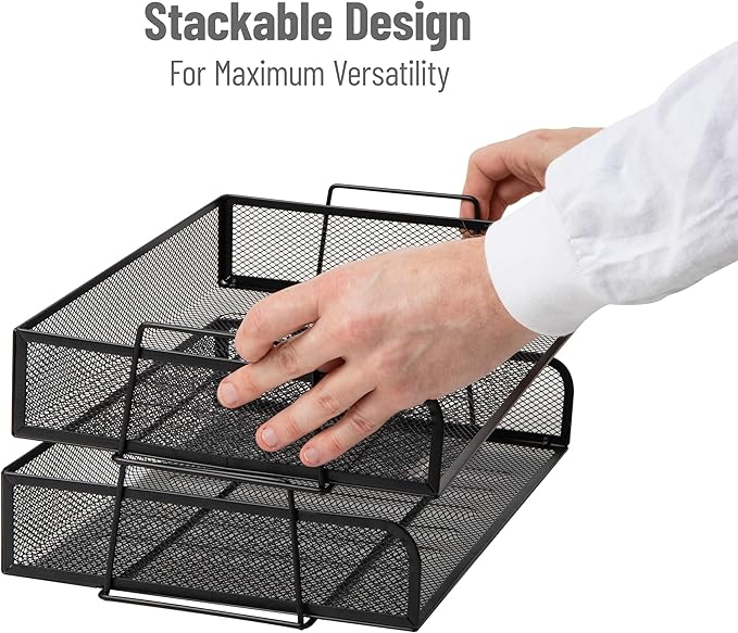Mind Reader Stackable Paper Tray, Desktop Organizer, File Storage, Metal Mesh - Image 3