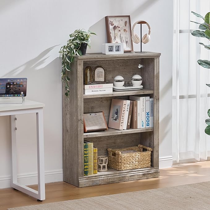 RWYHG 43" Grey Tall Bookshelf, 3-Tier Thick Wooden Book Shelf - Image 8