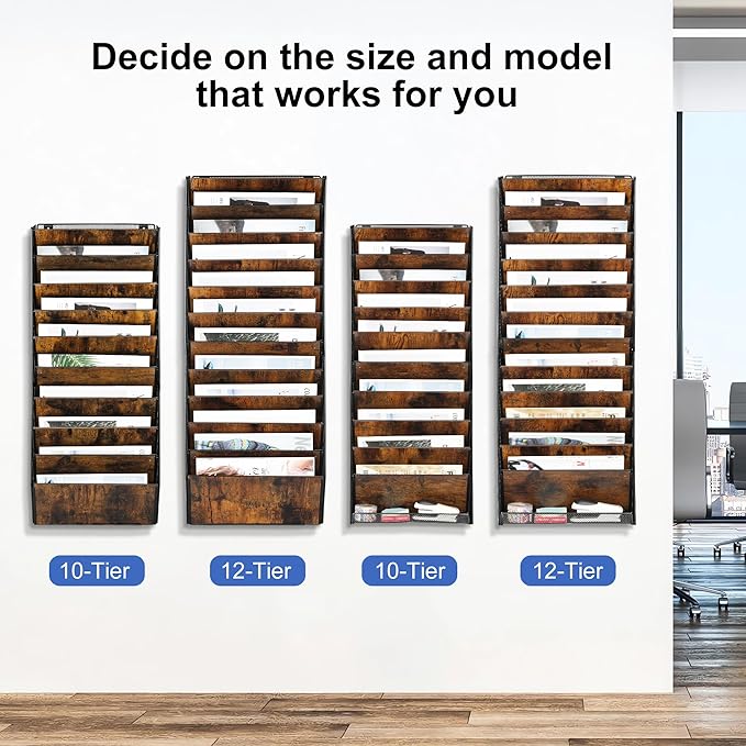 Solinxe 10-Tier Wall File Organizer, Wood Mail Organizer Wall Mounted Paper - Image 3