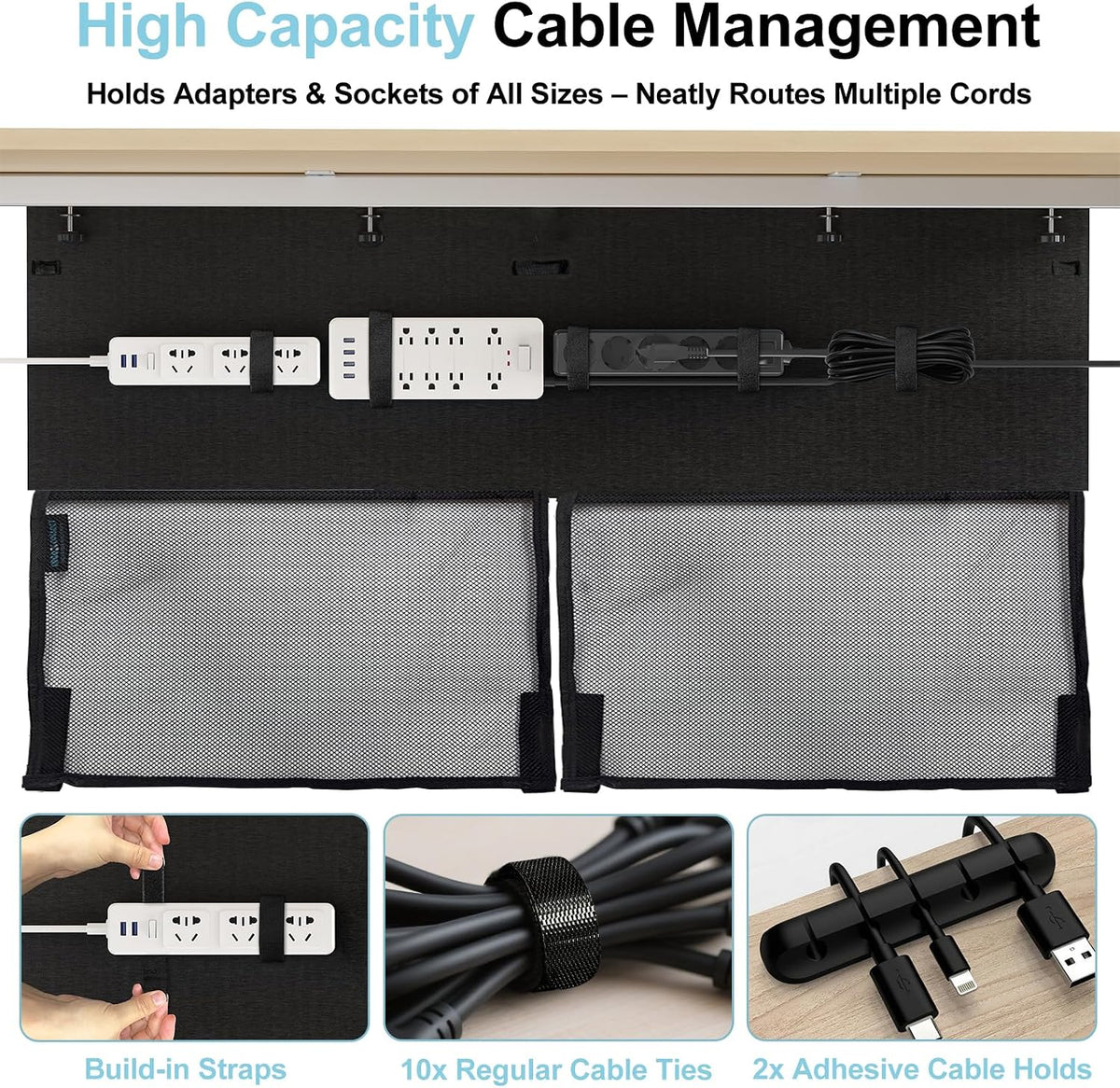 No Drill Under Desk Cable Management Privacy Panel,47.2" Felt Modesty Panel