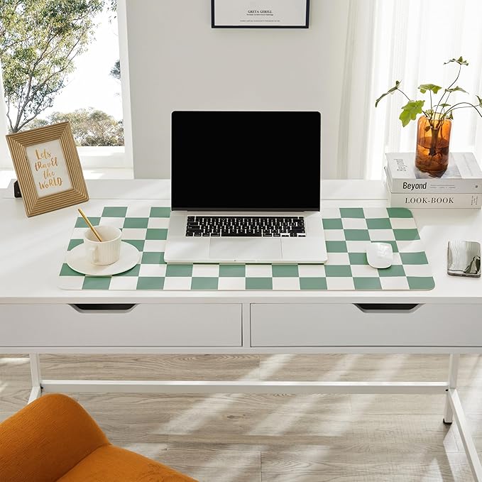 Ohocut Checkered Desk Mat, Large Cute Aesthetic Retro PU Leather Computer - Image 4
