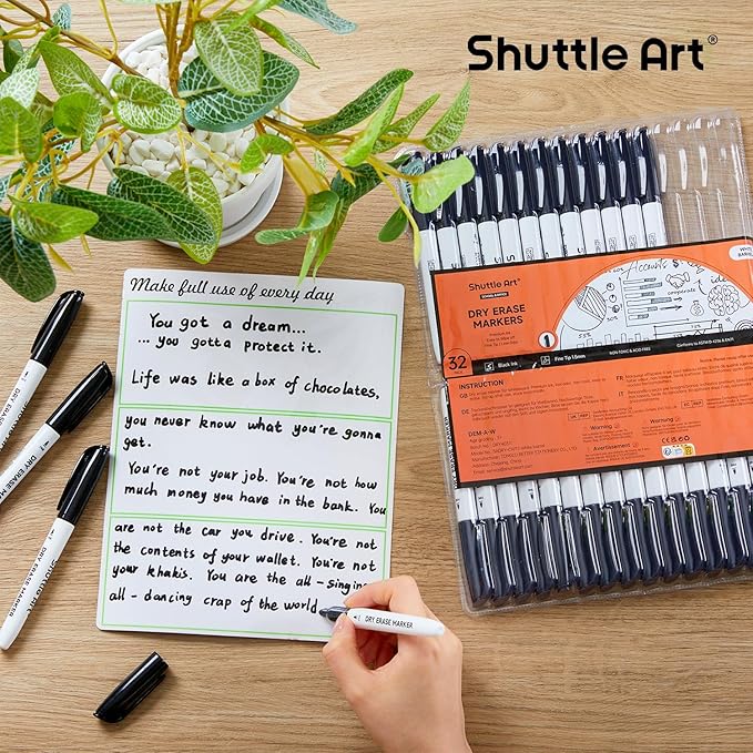 Shuttle Art Dry Erase Markers, 32 Pack Black Whiteboard Markers, Fine Tip Dry - Image 7