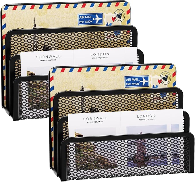 Marbrasse Mail Organizer for Desk, 3-Slot Mesh Metal Mail Holder countertop by Marbrasse