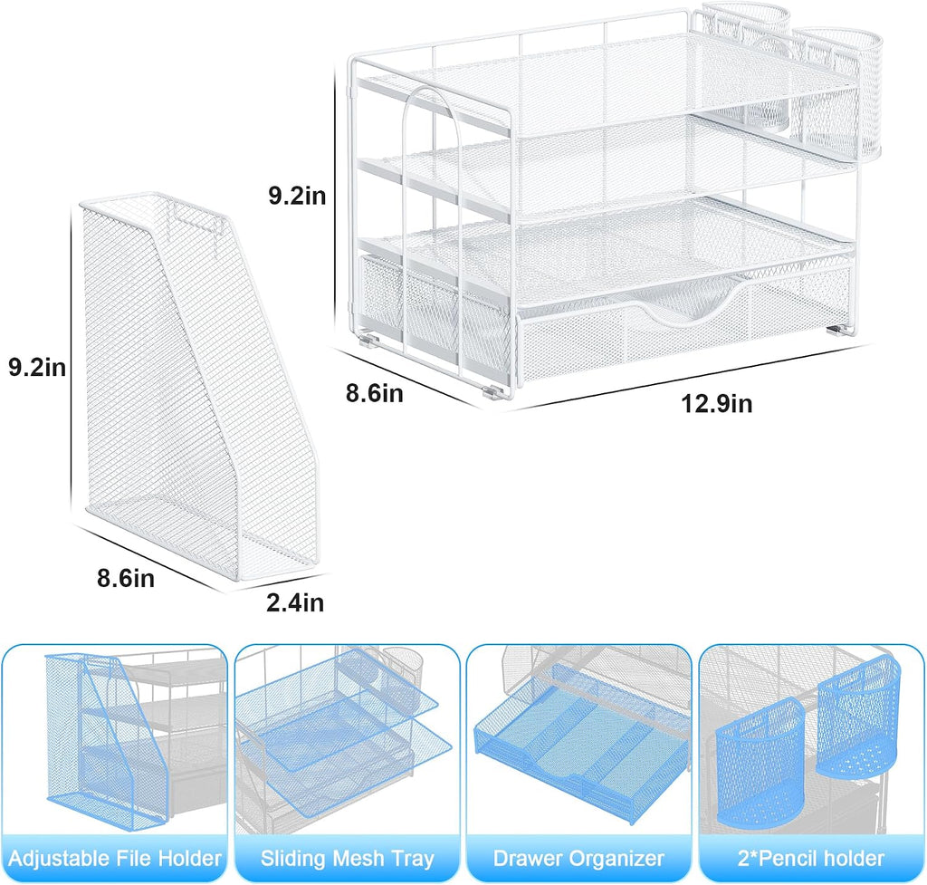 gianotter desk organizers and accessories with file holder showing dimensions