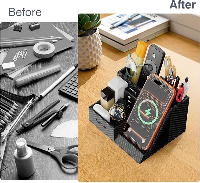 TopMade Wireless Charger Nightstand Organizer, Leather Desktop Organizers - Image 2