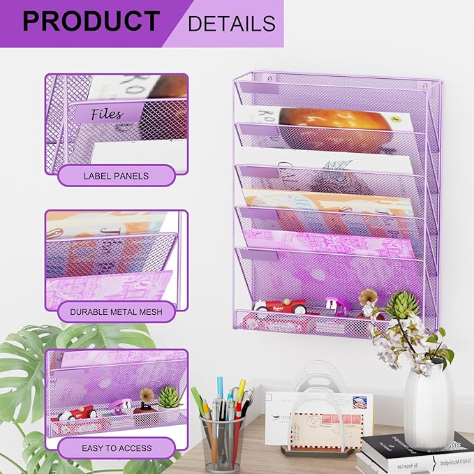 GDINDINFAN Wall File Organizer Holder Mesh Hanging Paper Document Holder - Image 4