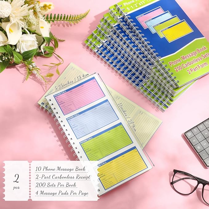Sinmoe 2 Pcs Spiral Bound Phone Message Book - Image 2