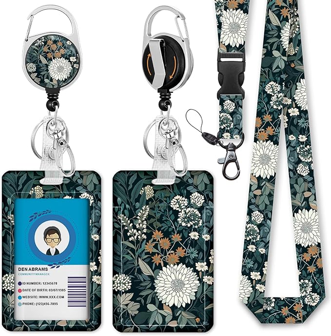 Giancomics Floral Lanyards for Id Badges, Weeds ID Badge Holder by Giancomics