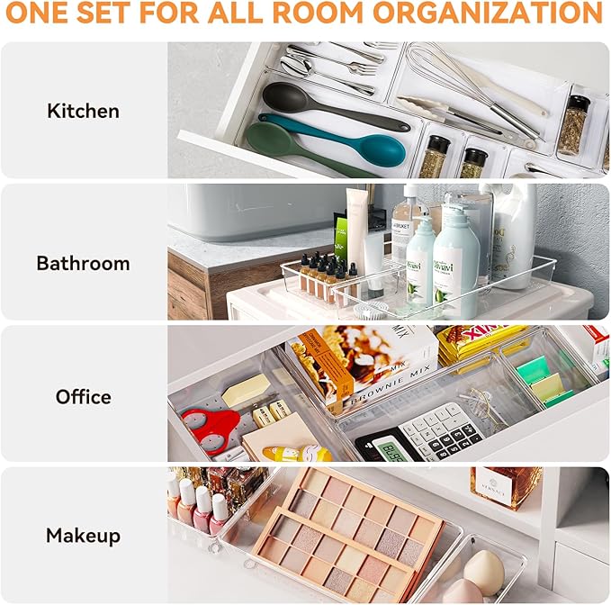 6 Pack Large Clear Plastic Drawer Organizer Trays, Acrylic Kitchen Drawer - Image 3