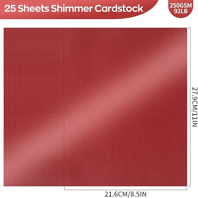 25 Sheets Red Shimmer Cardstock 8.5 x 11Inch Glitter Card Stock 92lb - Image 2