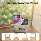 Book Stand with Storage, Wooden Book Holder for Desk, Hands-Free Reading | Ergonomic Adjustable Height & Angle, For Textbooks, Cookbooks, Documents (White, 9.8" x 13.8" Large Panel)