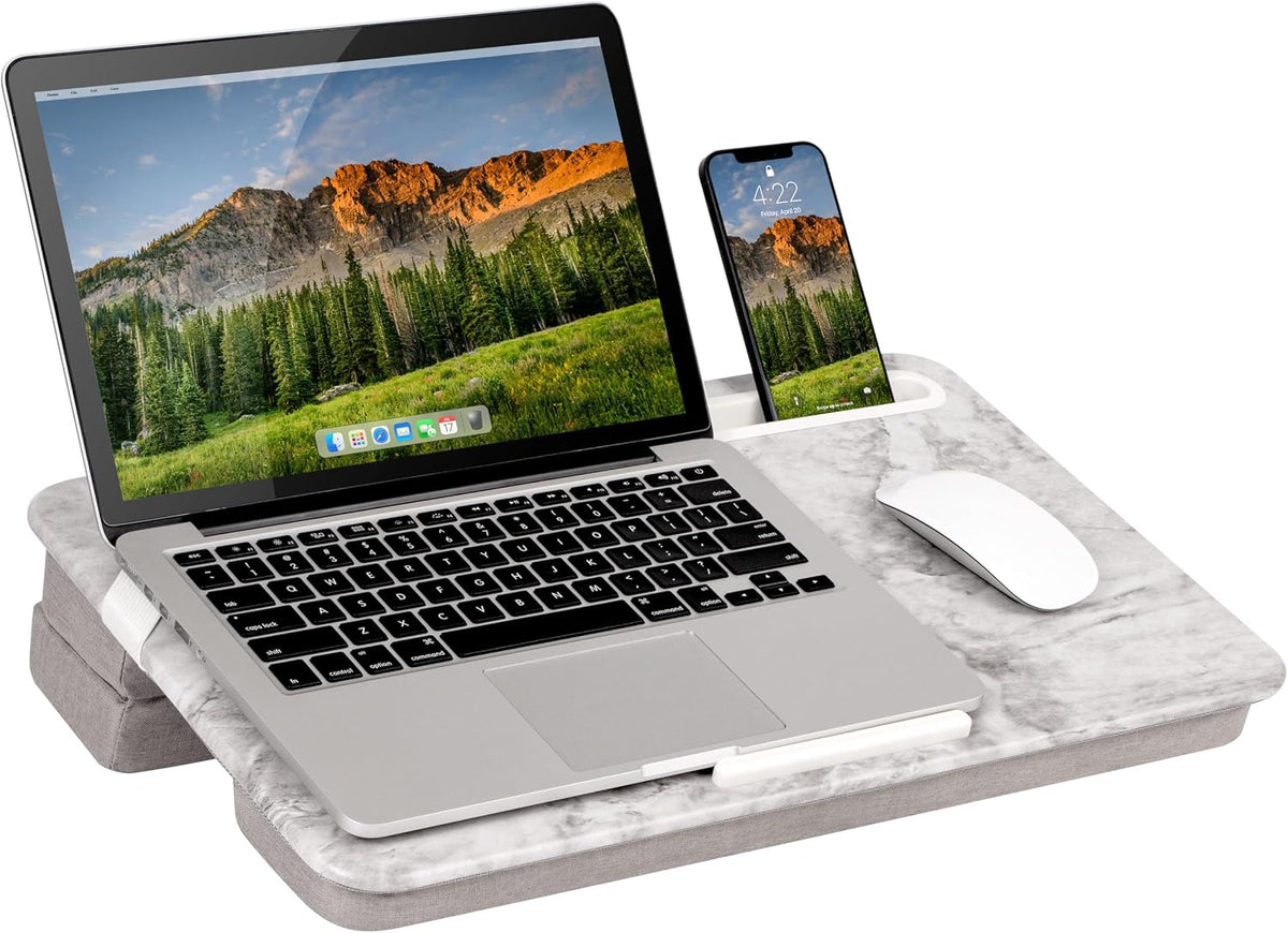 LAPGEAR Elevation Lap Desk – White Marble, Fits 15.6” Laptops