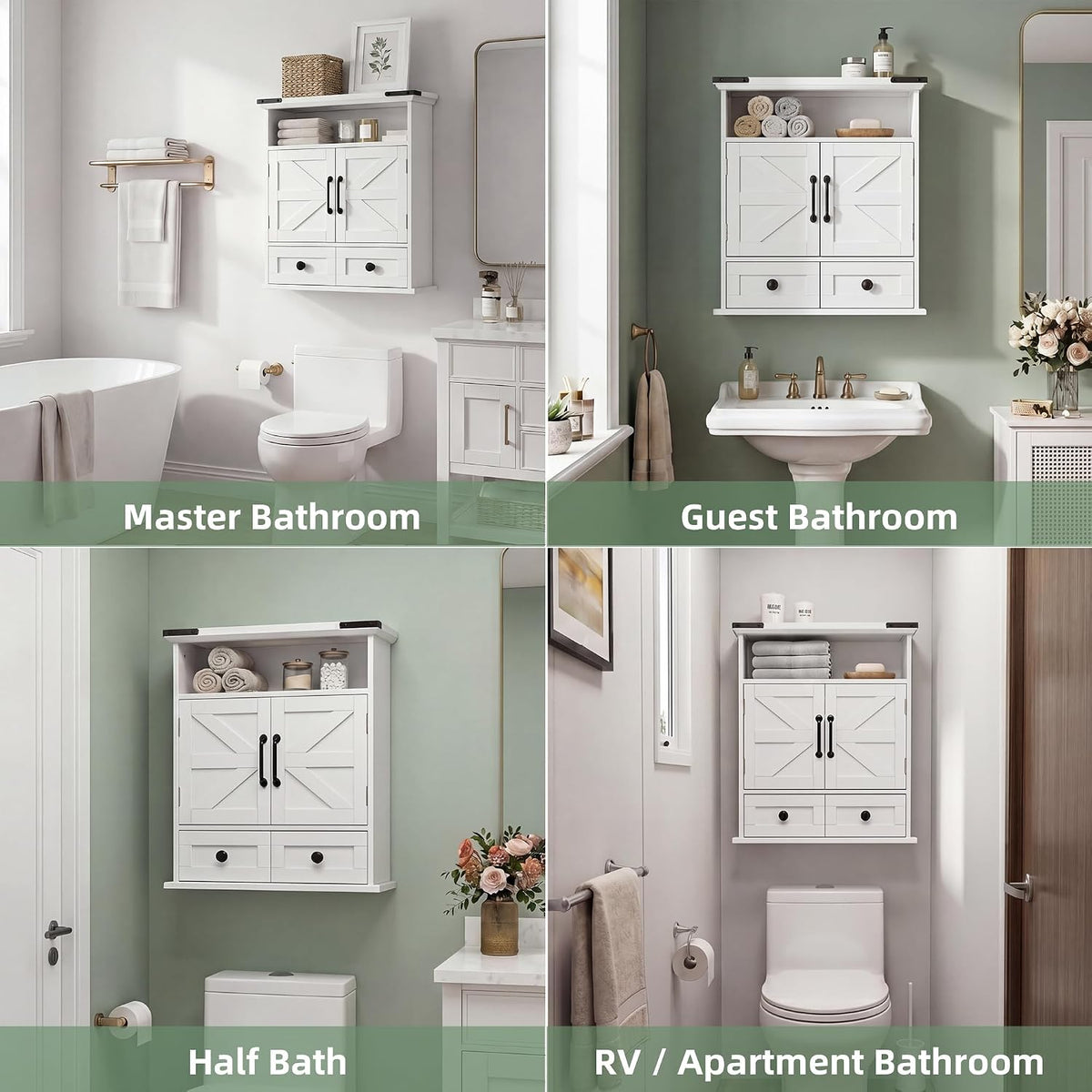 Bathroom Wall Cabinet with Motion LED Light, 23 x 25 Inch, White