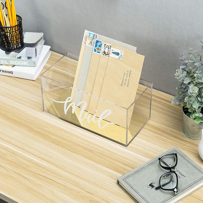 MyGift Clear Acrylic Tabletop Mail Organizer Box - Image 3