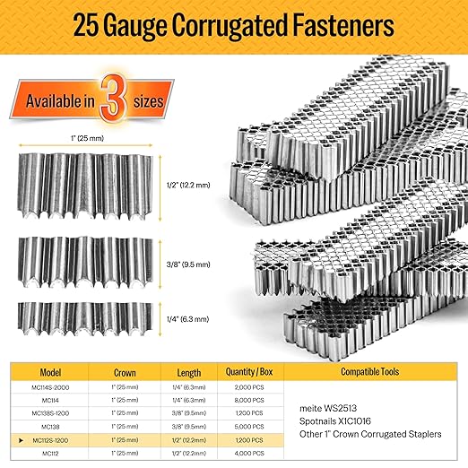 meite Corrugated Fasteners MC112 25 Gauge 1-Inch Crown 1/2-Inch Length Staples - Image 2