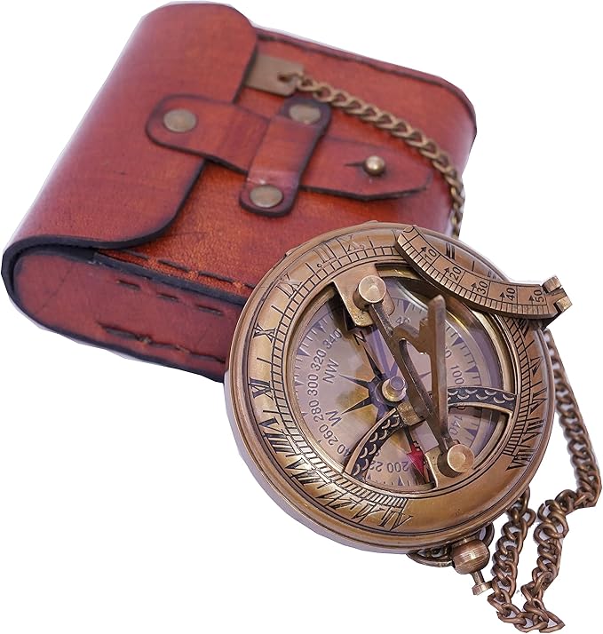Handcrafted Vintage Brass Sundial Compass – Antique Nautical Sun Clock by BAZROSSUniqueCompass