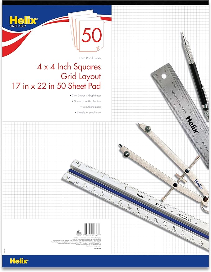 Maped Helix Bond Pad, 4 X 4 Grid, 17 x 22 Inches, 50 Sheets by MapedHelixUSA
