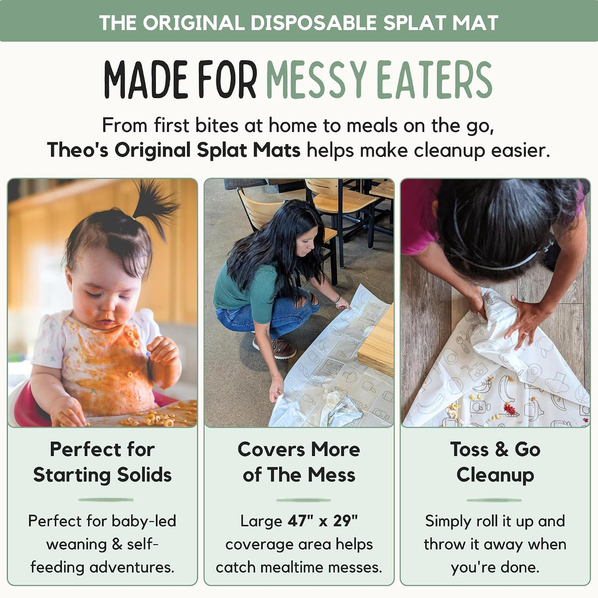 Theo’S Disposable Mats - 60 Count Splat Mat for High Chairs
