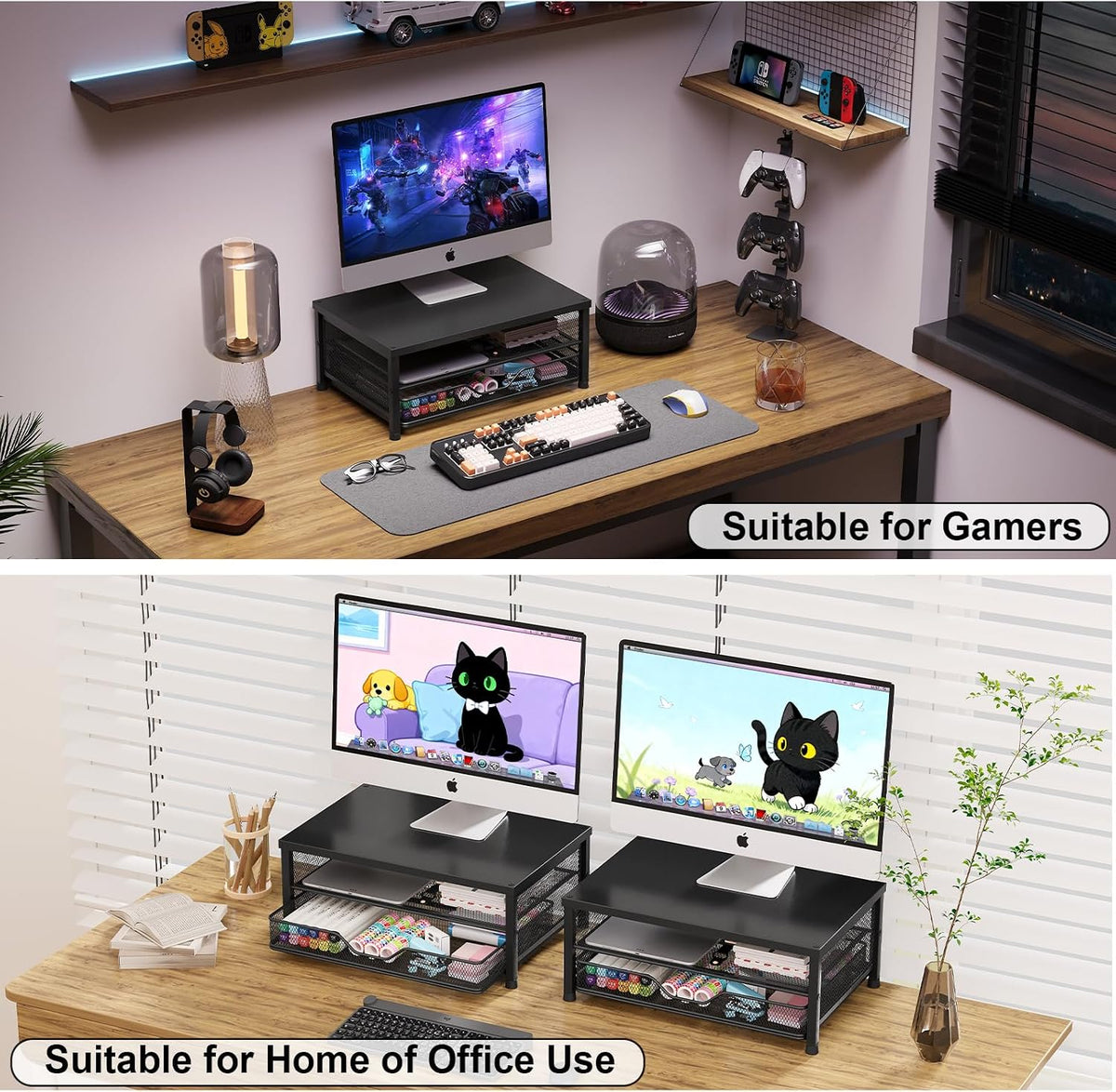 opnice computer monitor stand riser, desk organizer with, close-up detail