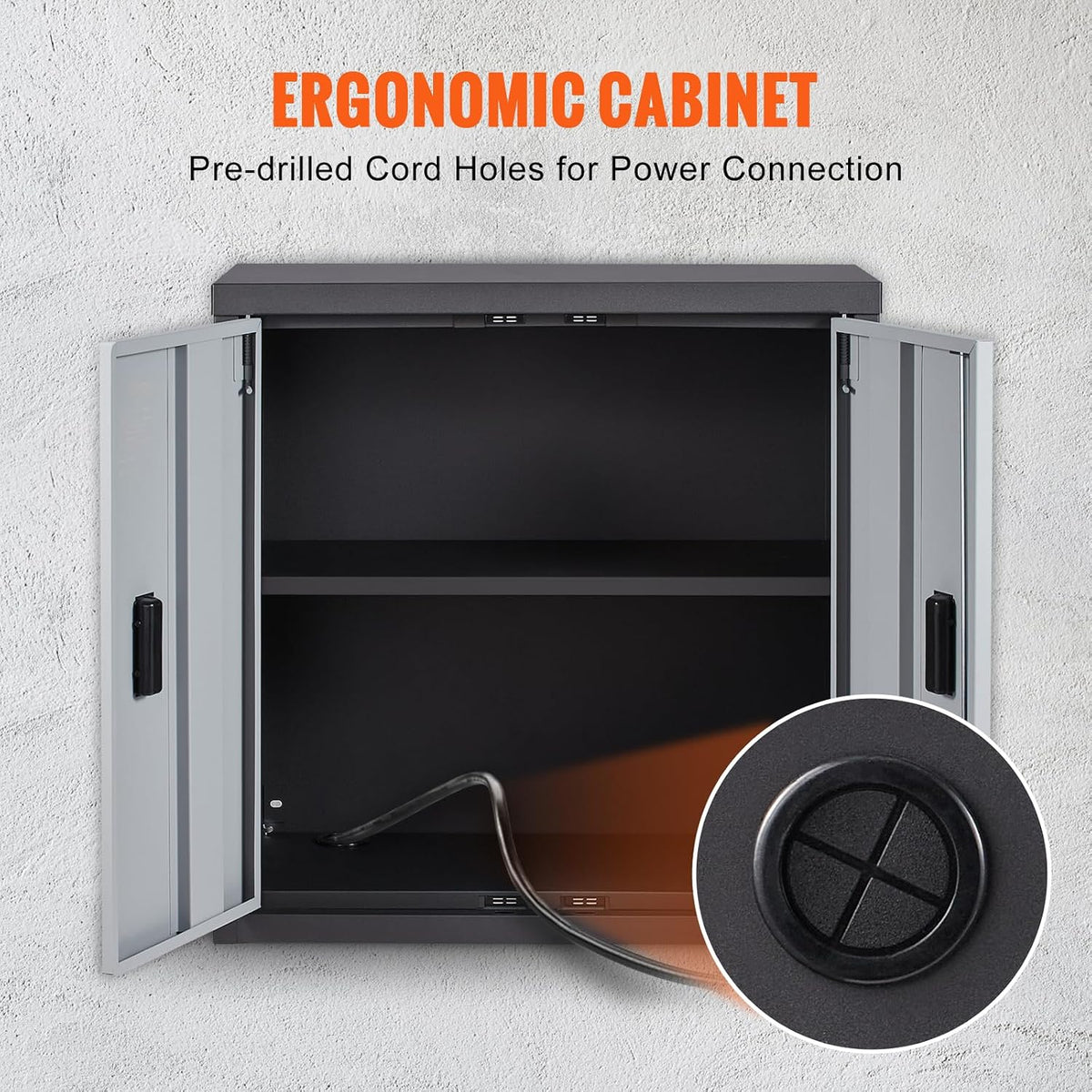 vevor foldable wall cabinet, metal garage locker mounted on a desk or shelf