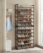 songmics shoe rack, 12-tier shoe organizer, metal shoe shown in use