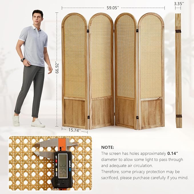 Asnefeli Room Divider 4 Panel, Folding Privacy Screen, Foldable Wood Divider - Image 4