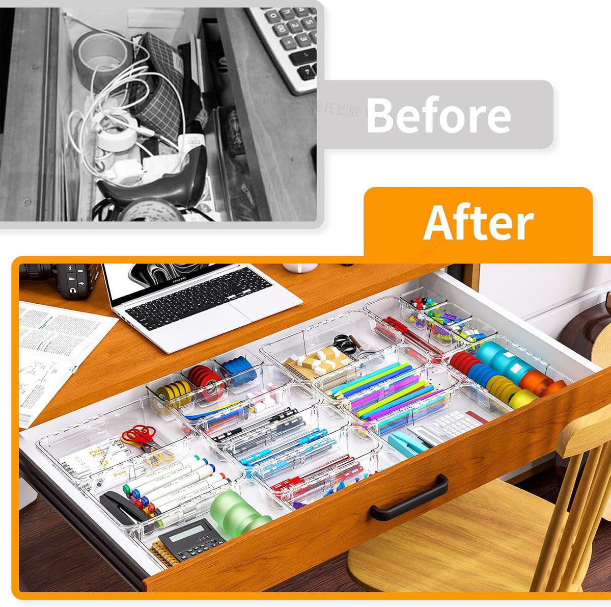 16 Pcs Upgraded Extendable Clear Drawer Organizer, Adjustable Vanity Storage ...
