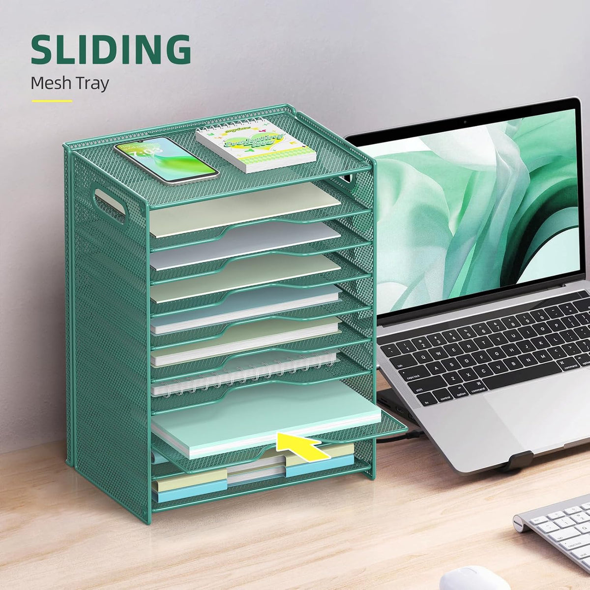 OUTWOLF 10 Tier Paper Organizer - Letter Tray Mesh Desk File Organizer with H...