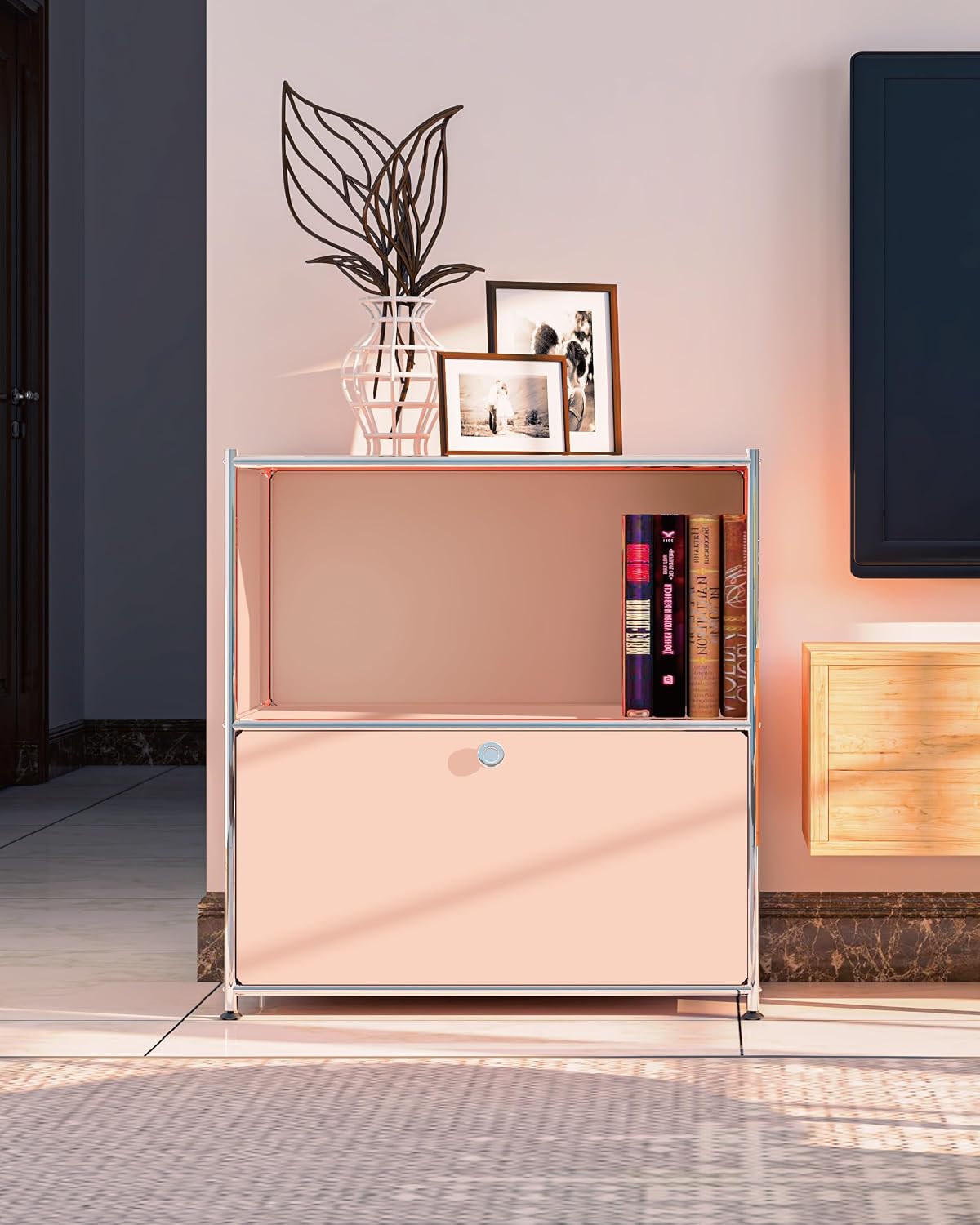 Metal Flip-Top Cabinet, Detachable Wheels, Modern Sideboard H32.5