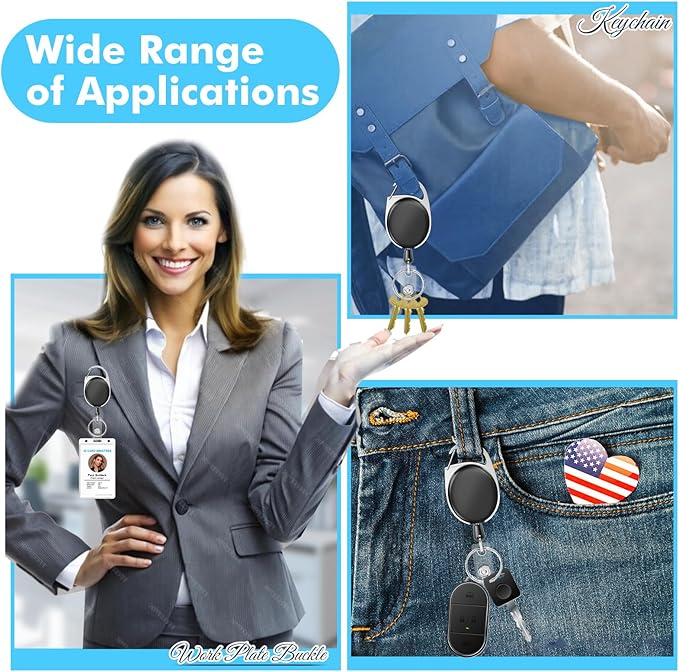 Retractable Badge Holder with Carabiner Reel Clip and Key Ring - Image 6
